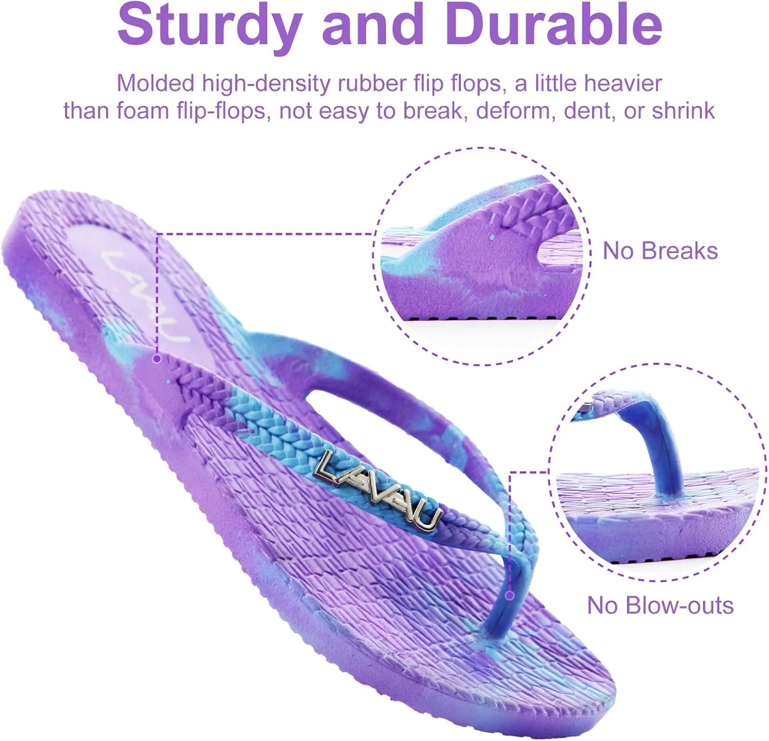 LAVAU Women Waterproof Flip Flops, Shower & Water No-Slip Sandals for Pool and Beach