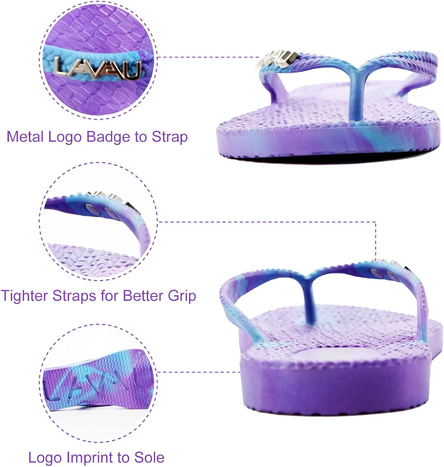 LAVAU Women Waterproof Flip Flops, Shower & Water No-Slip Sandals for Pool and Beach