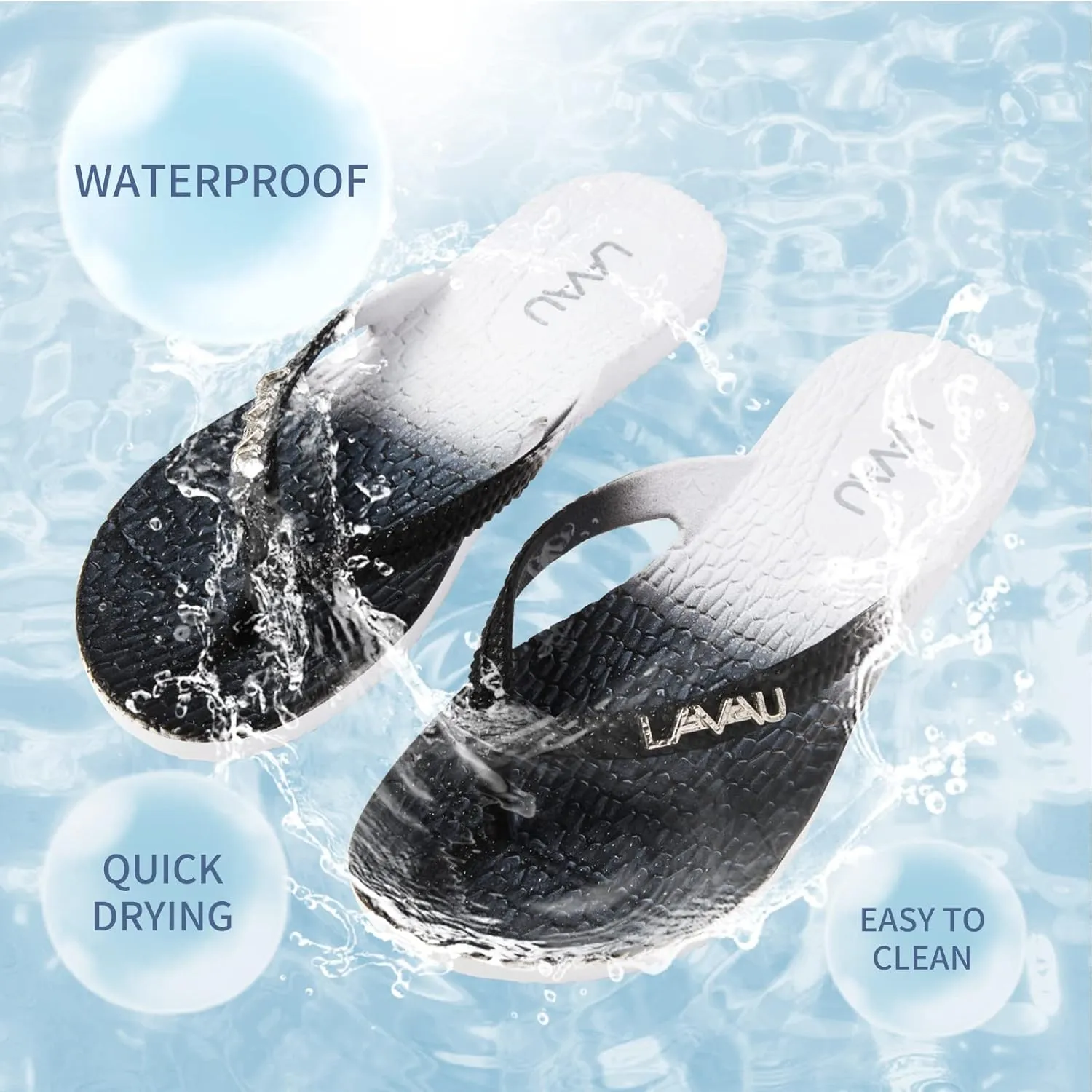 LAVAU Women Waterproof Flip Flops, Shower & Water No-Slip Sandals for Pool and Beach