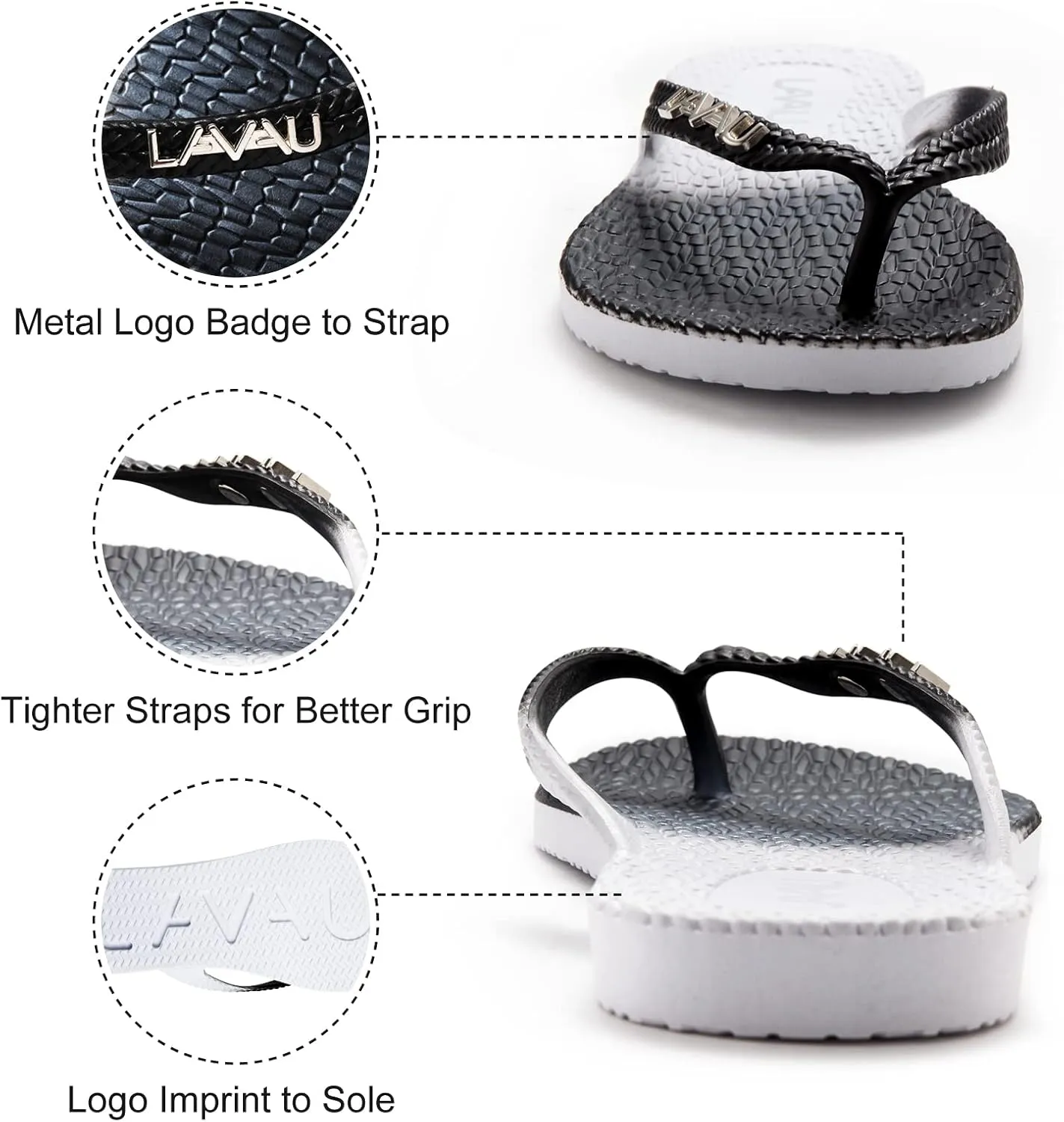LAVAU Women Waterproof Flip Flops, Shower & Water No-Slip Sandals for Pool and Beach