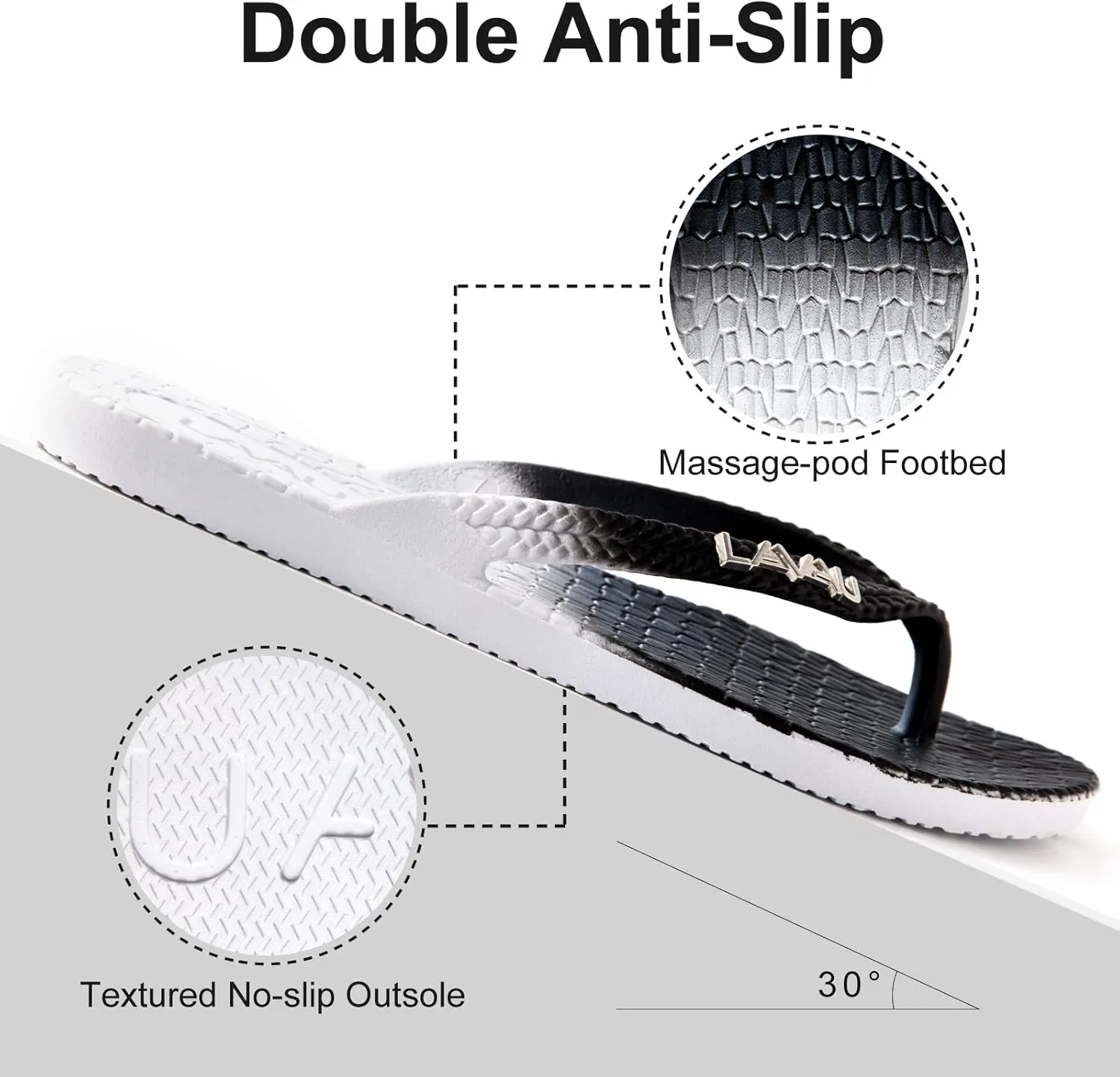 LAVAU Women Waterproof Flip Flops, Shower & Water No-Slip Sandals for Pool and Beach