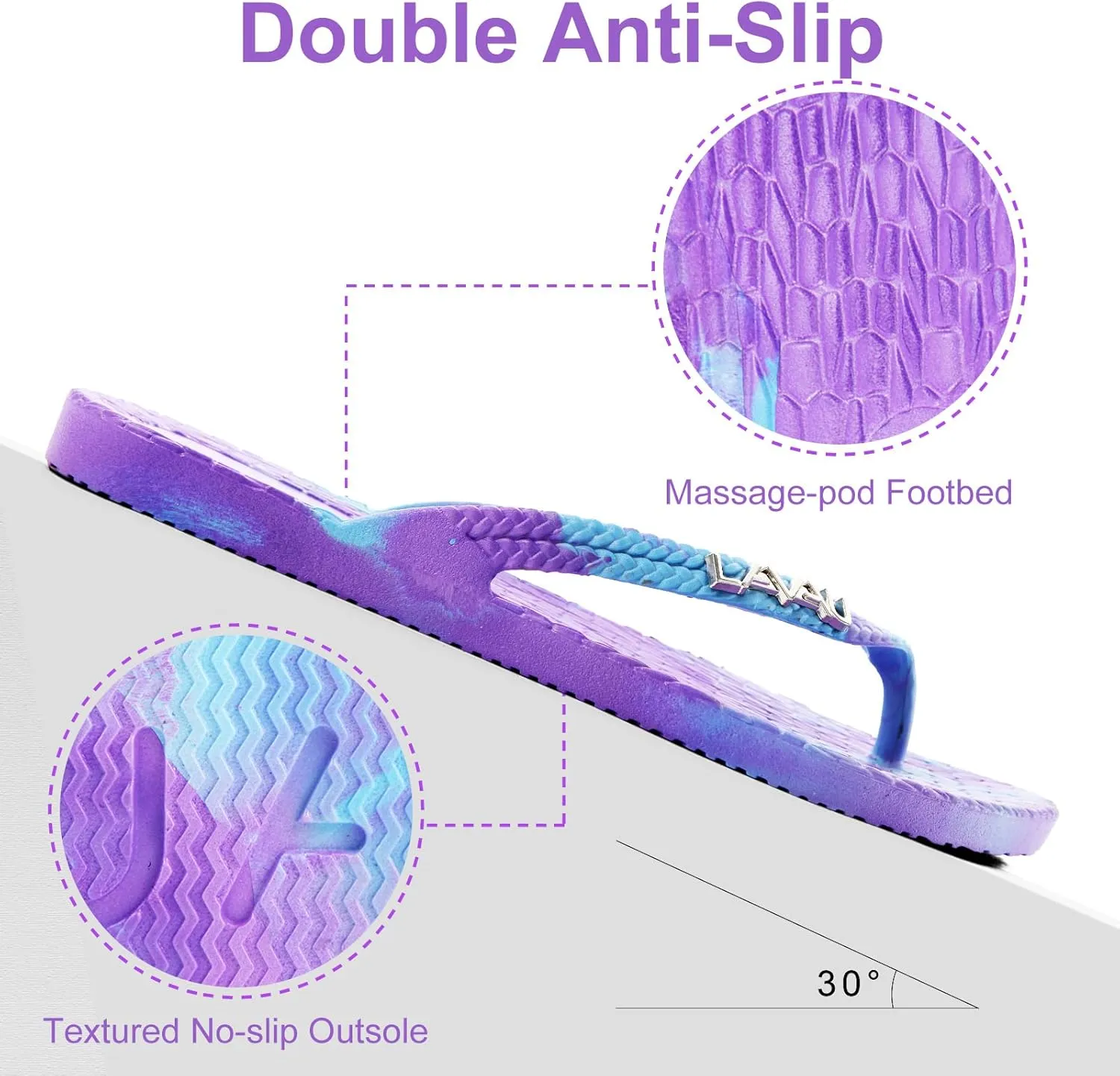 LAVAU Women Waterproof Flip Flops, Shower & Water No-Slip Sandals for Pool and Beach