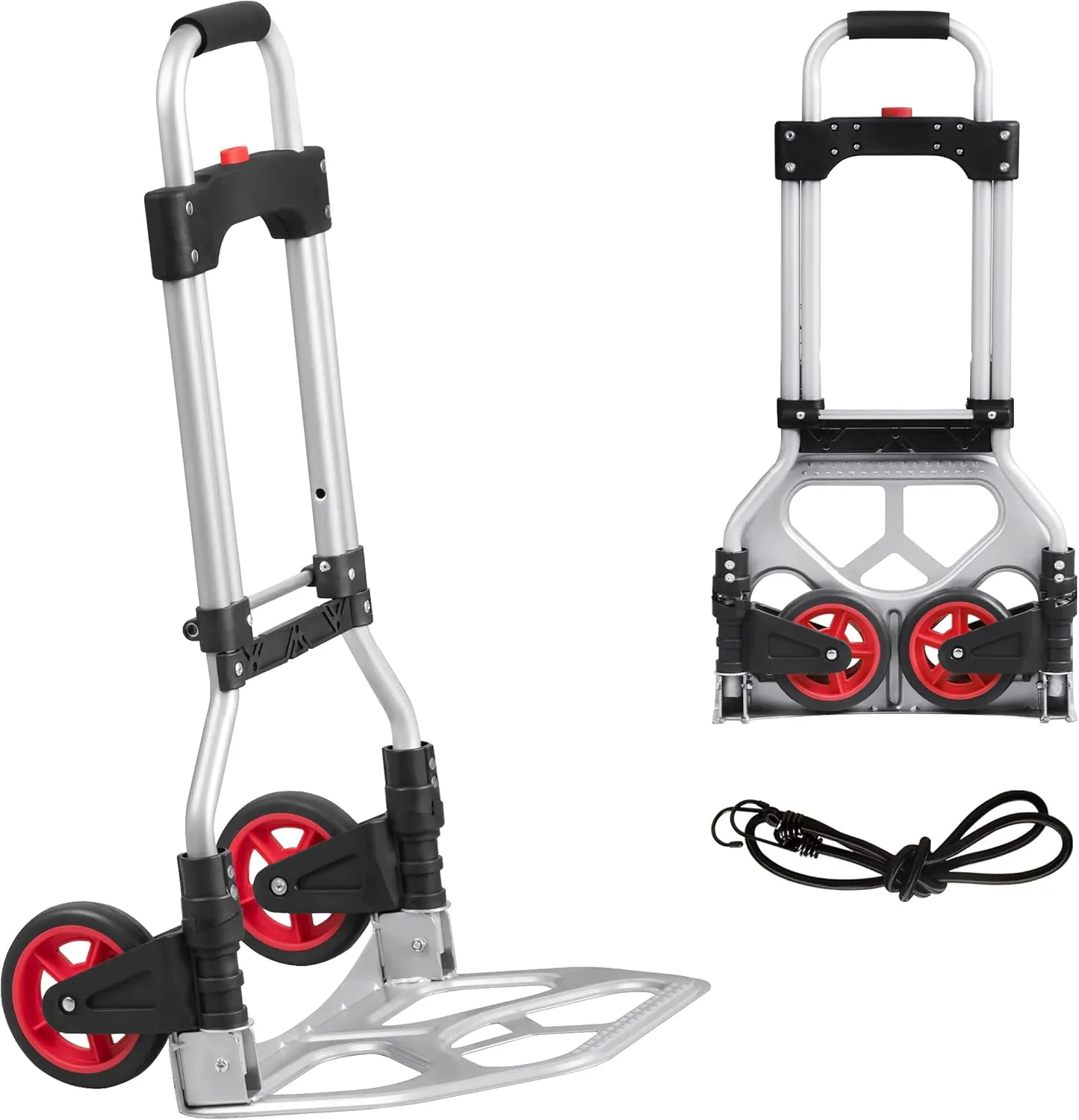 LEADALLWAY Dolly Cart Folding Hand Truck and Dolly,Steel Portable Cart with Telescoping Handle and Nylon Rubber Wheels 180 lbs Capacity
