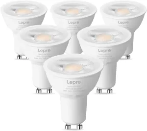 Lepro GU10 LED Bulb Dimmable, 50W Halogen Equivalent Light Bulbs, 5.5W 3000K Soft Warm Light Replacement for Recessed Track Lighting,40°Spotlight for Kitchen Range Hood Living Room & Bedroom, 6 Pack