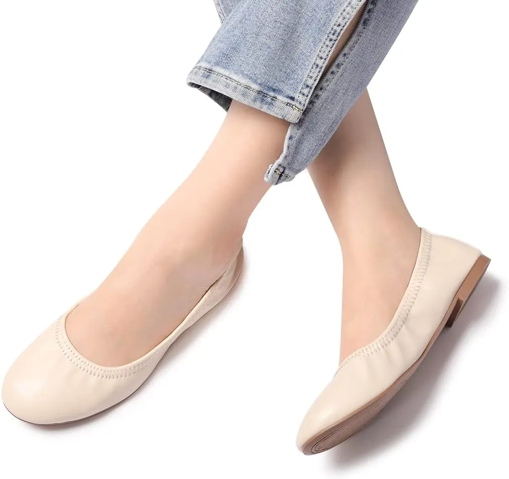 LM Women's Ballet Flats Round Toe Slip On Flats Shoes Casual Dress Shoes Foldable Portable Travel Ballet Flat