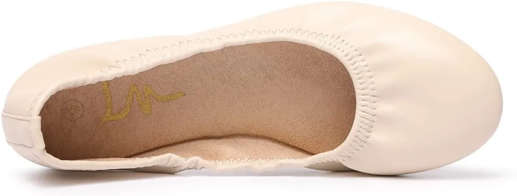 LM Women's Ballet Flats Round Toe Slip On Flats Shoes Casual Dress Shoes Foldable Portable Travel Ballet Flat