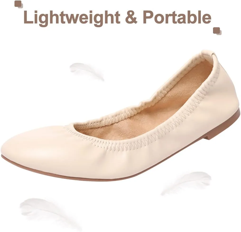 LM Women's Ballet Flats Round Toe Slip On Flats Shoes Casual Dress Shoes Foldable Portable Travel Ballet Flat