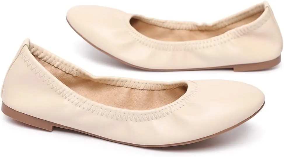 LM Women's Ballet Flats Round Toe Slip On Flats Shoes Casual Dress Shoes Foldable Portable Travel Ballet Flat
