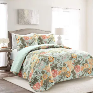 Lush Decor Blue and Green Sydney 3-Piece Quilt Set, Luxury Bedding (King)