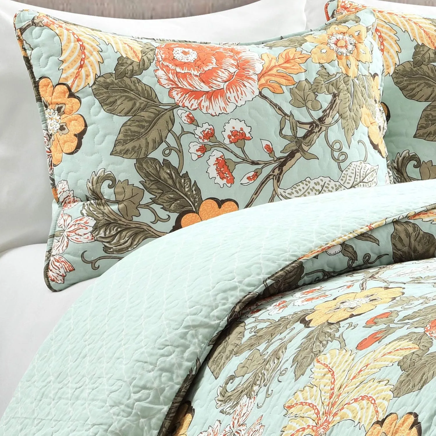 Lush Decor Blue and Green Sydney 3-Piece Quilt Set, Luxury Bedding (King)