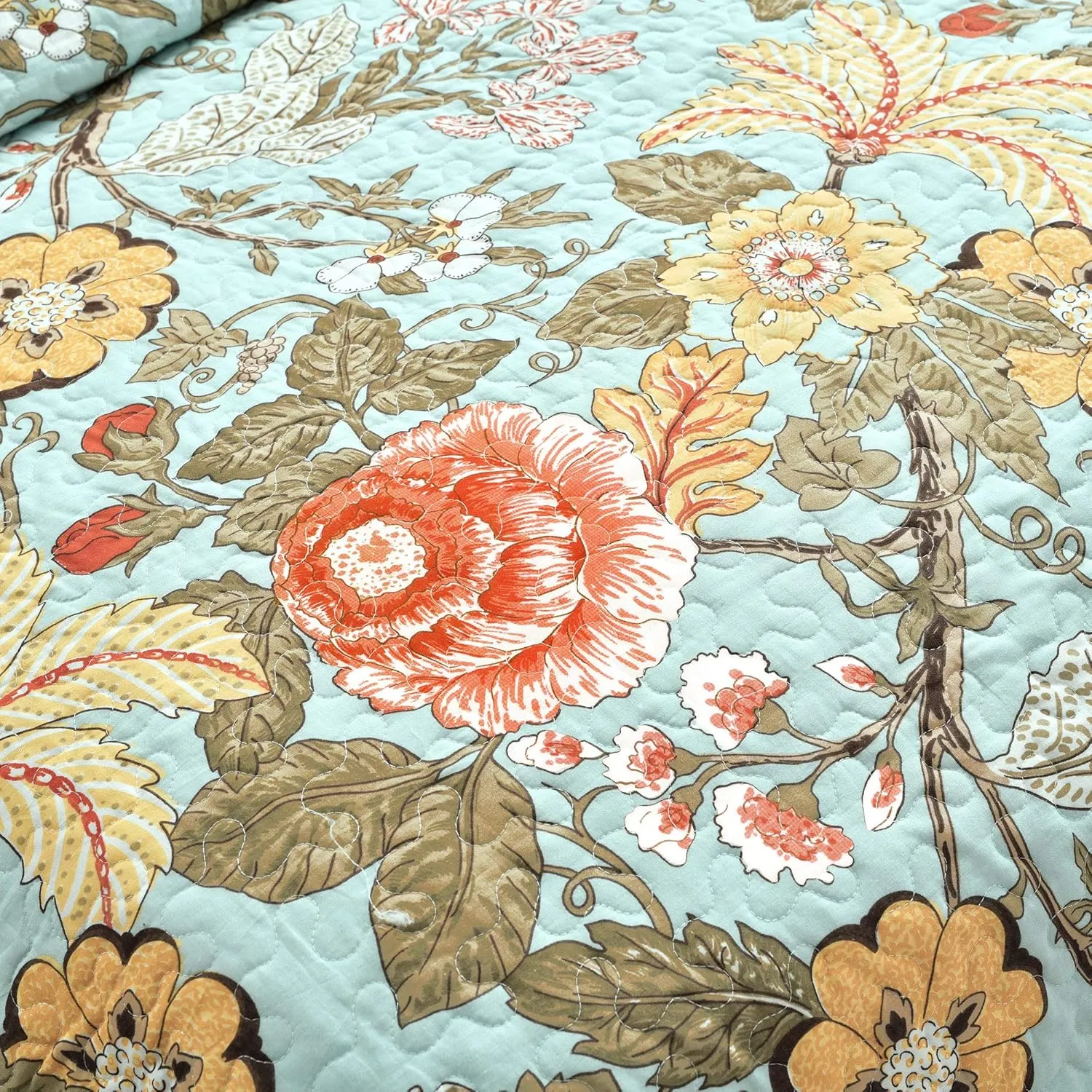 Lush Decor Blue and Green Sydney 3-Piece Quilt Set, Luxury Bedding (King)