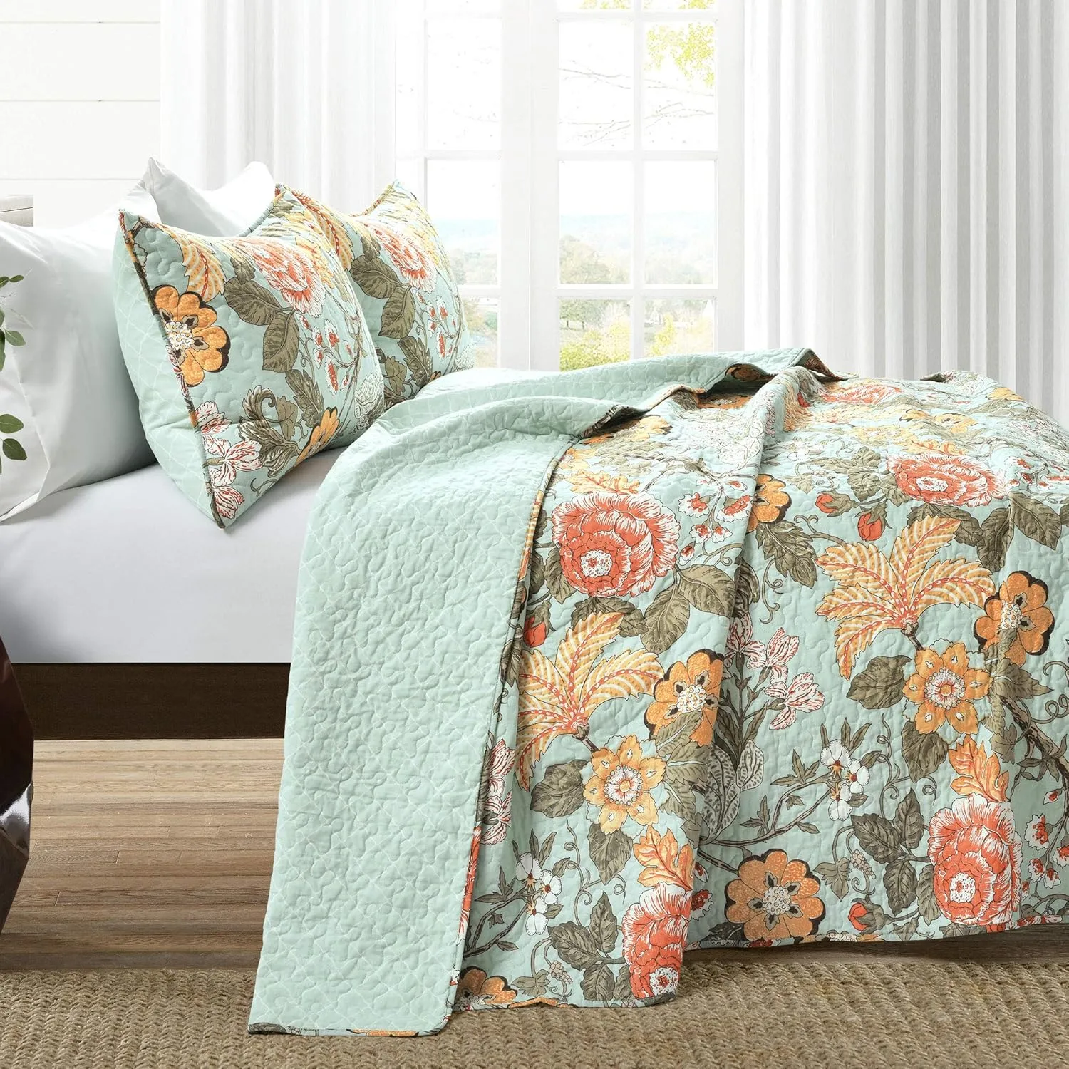 Lush Decor Blue and Green Sydney 3-Piece Quilt Set, Luxury Bedding (King)