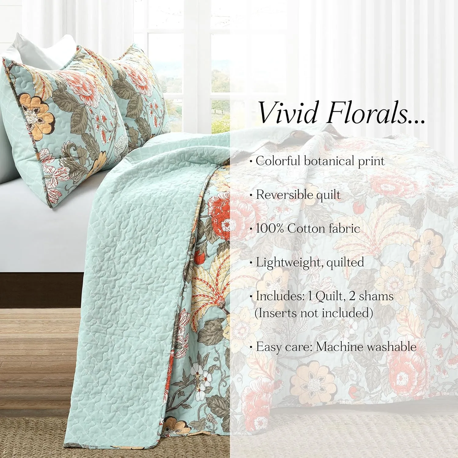 Lush Decor Blue and Green Sydney 3-Piece Quilt Set, Luxury Bedding (King)