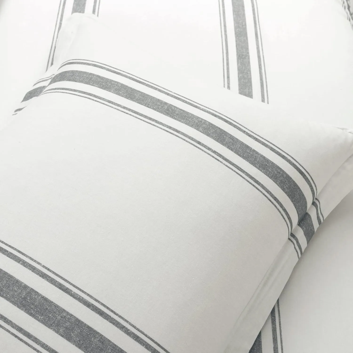 Lush Decor Farmhouse Stripe Reversible Cotton Comforter Set, 3 Piece Set, Full/ Queen, Dark Gray - Cozy Farmhouse Bedding Set - Rustic Decor - Striped Comforter - Modern Farmhouse Bedroom Decor