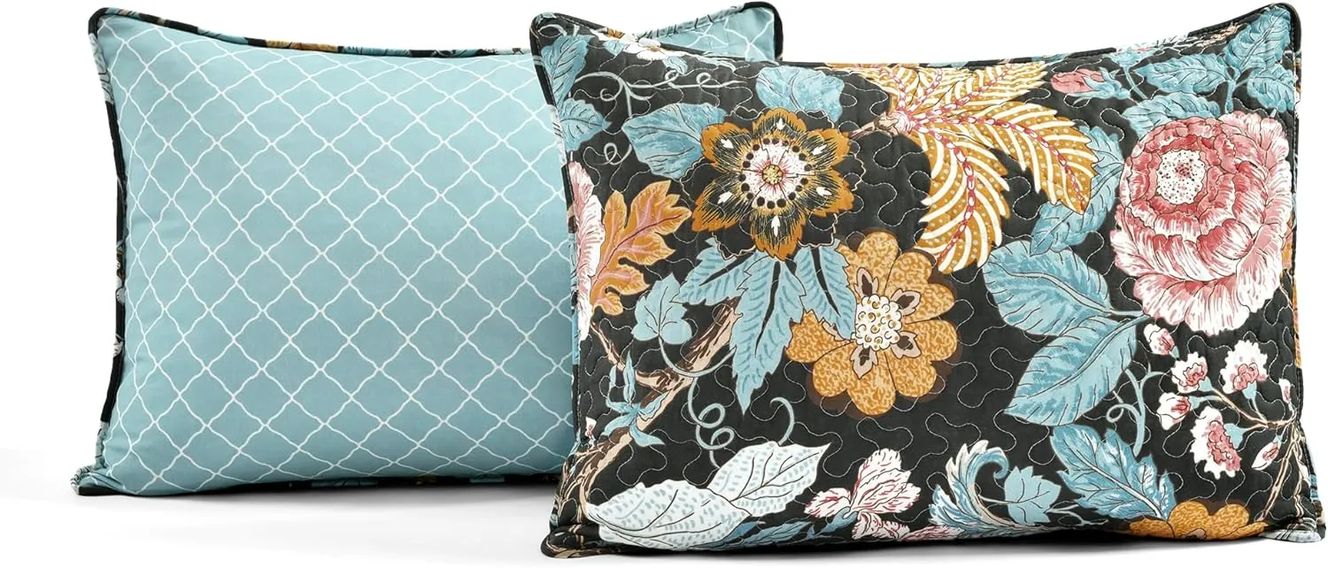 Lush Decor Sydney 3 Piece Quilt Set, Black & Blue, Full Queen