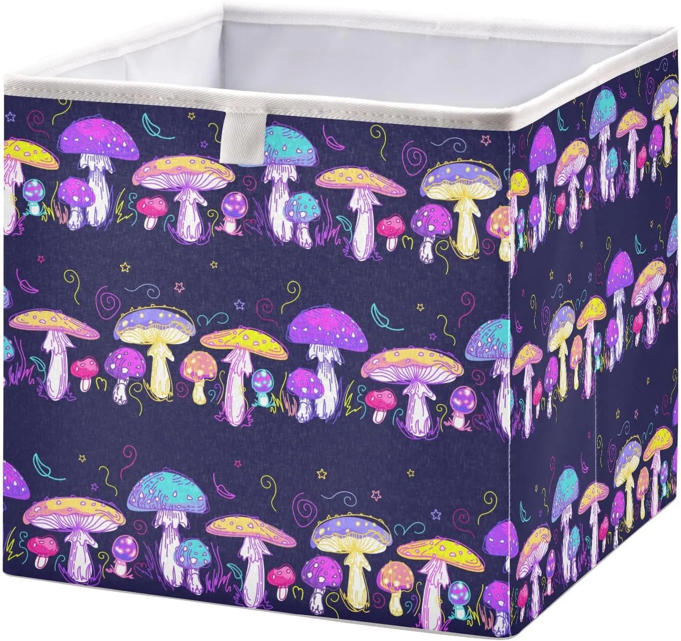 Magic-mushrooms Texture Foldable Fabric Cloth Strong Sturdy Storage Cube Basket Bins Organizer with Handles, For Home Shelf Closet And Toys Storage 11x11x11in