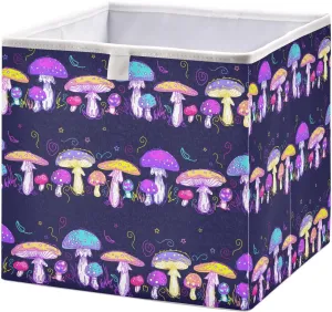 Magic-mushrooms Texture Foldable Fabric Cloth Strong Sturdy Storage Cube Basket Bins Organizer with Handles, For Home Shelf Closet And Toys Storage 11x11x11in