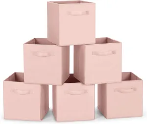 MaidMAX Fabric Storage Bins 10.5×10.5×11, Foldable Cloth Cube Storage Bins for Home Bedroom Closet Drawers Organizer, Pink, Set of 6