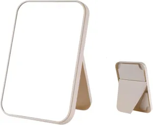 Makeup Mirror Household Makeup Mirror Desktop Foldable Standing High-Definition Makeup Mirror Portable Square Makeup Mirror Beauty Mirror(Beige,Small)