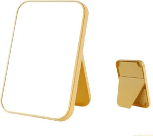 Makeup Mirror Household Makeup Mirror Desktop Foldable Standing High-Definition Makeup Mirror Portable Square Makeup Mirror Mirror for Desk(Color:Yellow,Size:Medium)