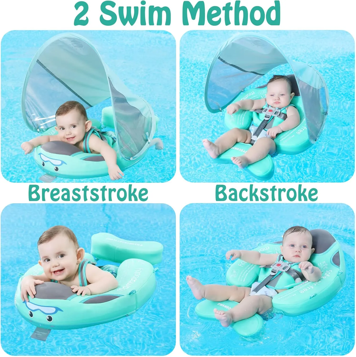 Mambobaby Float Baby Swim Float with Canopy, Non-Inflatable Solid Baby Float, Upgrade Soft Skin-Friendly Fabric Material Infant Swim Float for Boys and Girls Toddler (Special Edition Pink)
