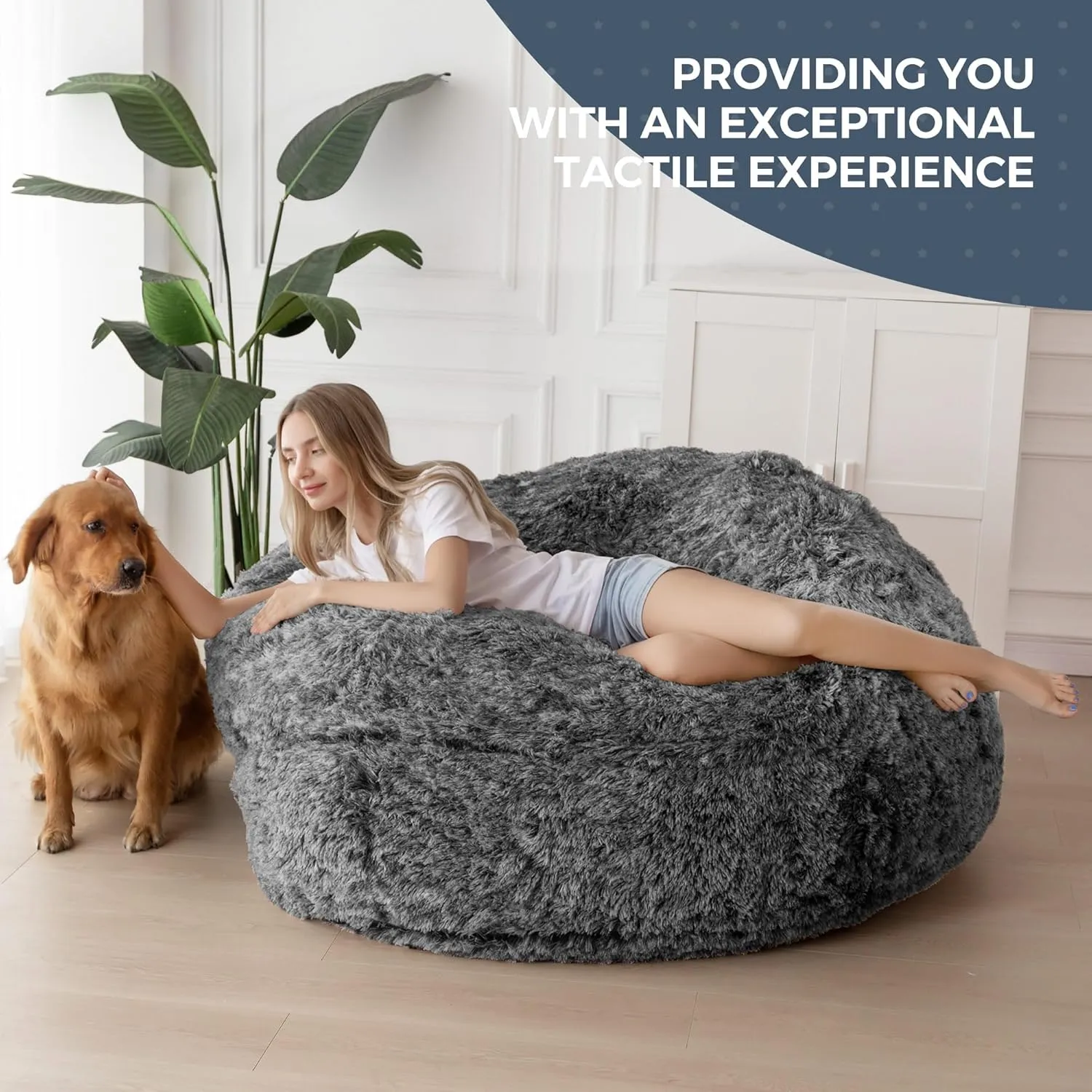 MAXYOYO Giant Bean Bag Chair Bed, Convertible Beanbag Folds from Lazy Chair to Floor Mattress Bed, Big Sofa Bed, High-Density Foam Filling, Machine Washable