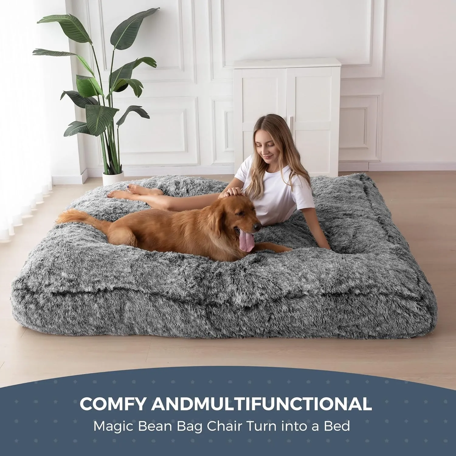 MAXYOYO Giant Bean Bag Chair Bed, Convertible Beanbag Folds from Lazy Chair to Floor Mattress Bed, Big Sofa Bed, High-Density Foam Filling, Machine Washable