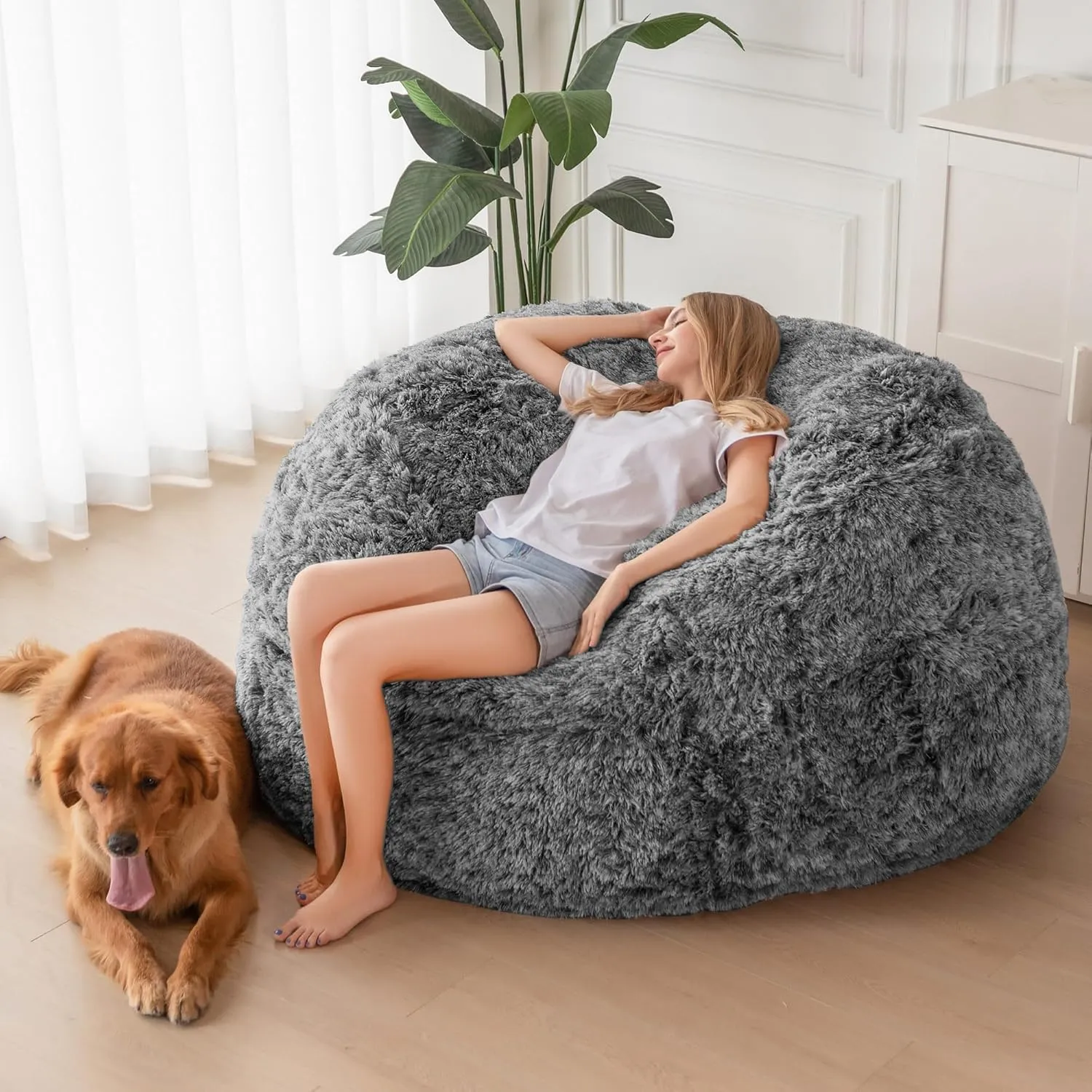 MAXYOYO Giant Bean Bag Chair Bed, Convertible Beanbag Folds from Lazy Chair to Floor Mattress Bed, Big Sofa Bed, High-Density Foam Filling, Machine Washable