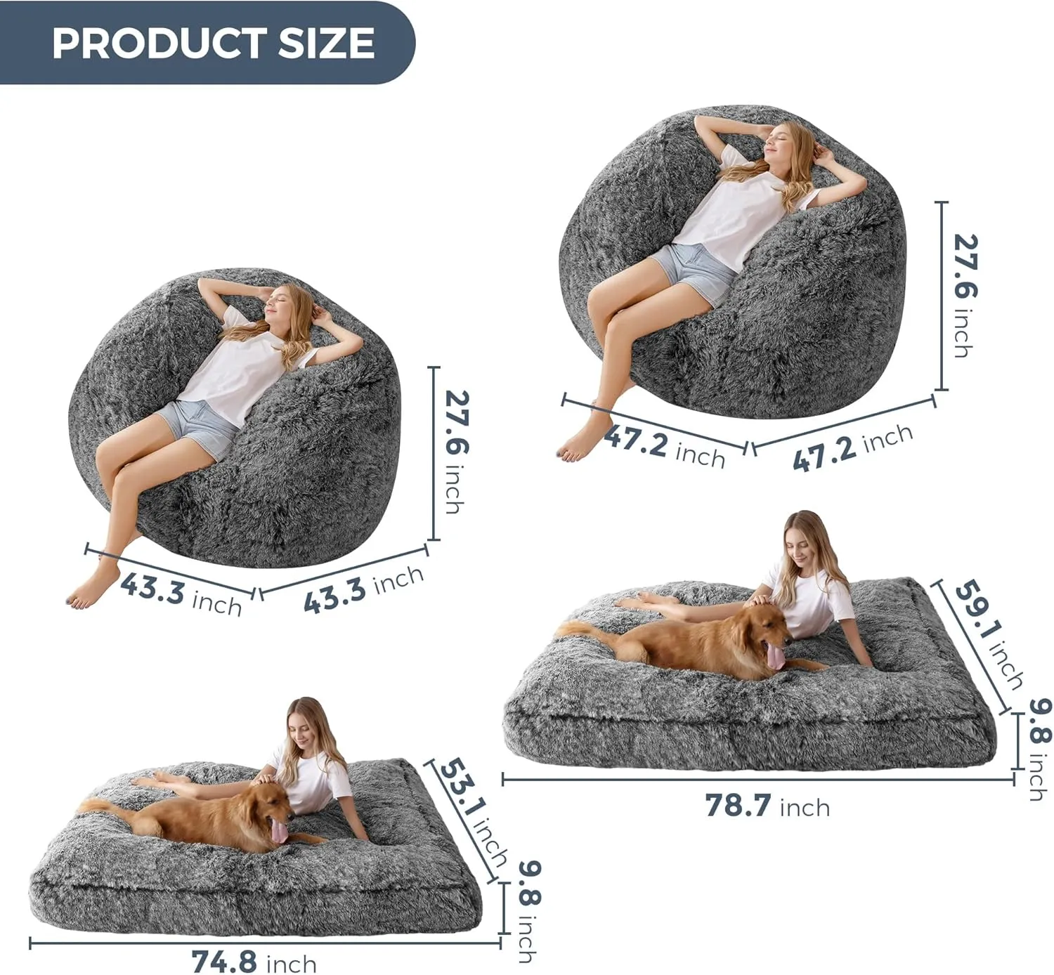MAXYOYO Giant Bean Bag Chair Bed, Convertible Beanbag Folds from Lazy Chair to Floor Mattress Bed, Big Sofa Bed, High-Density Foam Filling, Machine Washable