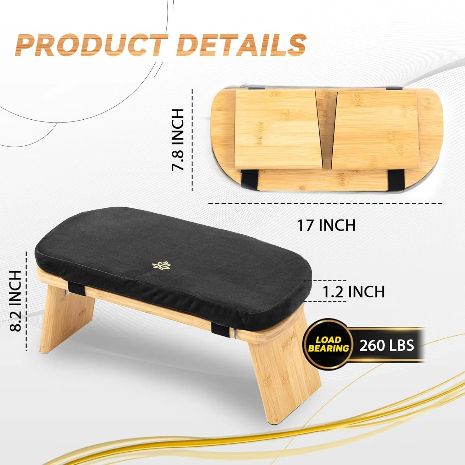 Meditation Bench, Bamboo Meditation Stool, Folding Kneeling Meditation Bench, Seiza Prayer Bench, Prayer Bench with Meditation Cushion, Kneeling Stool (Black)