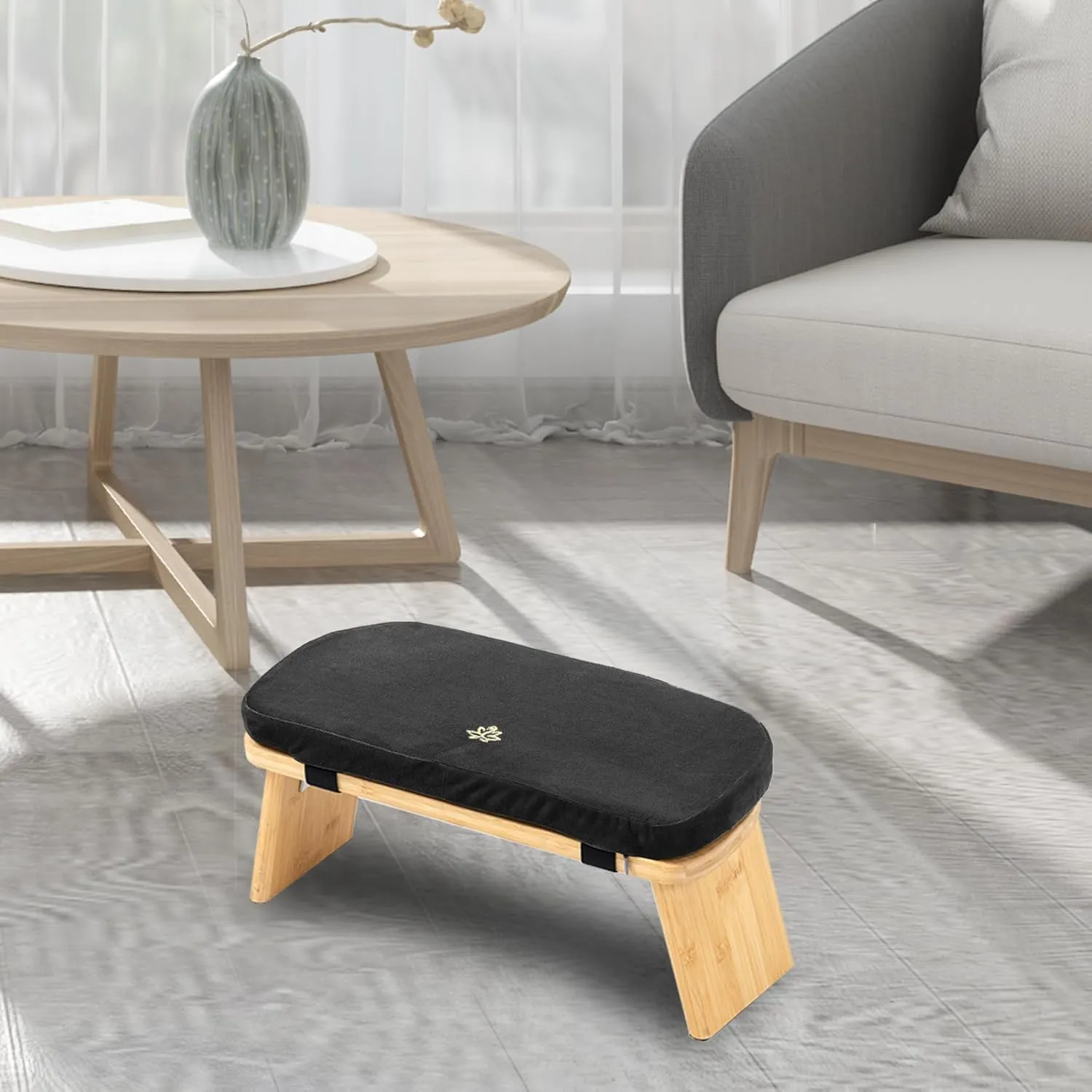 Meditation Bench, Bamboo Meditation Stool, Folding Kneeling Meditation Bench, Seiza Prayer Bench, Prayer Bench with Meditation Cushion, Kneeling Stool (Black)