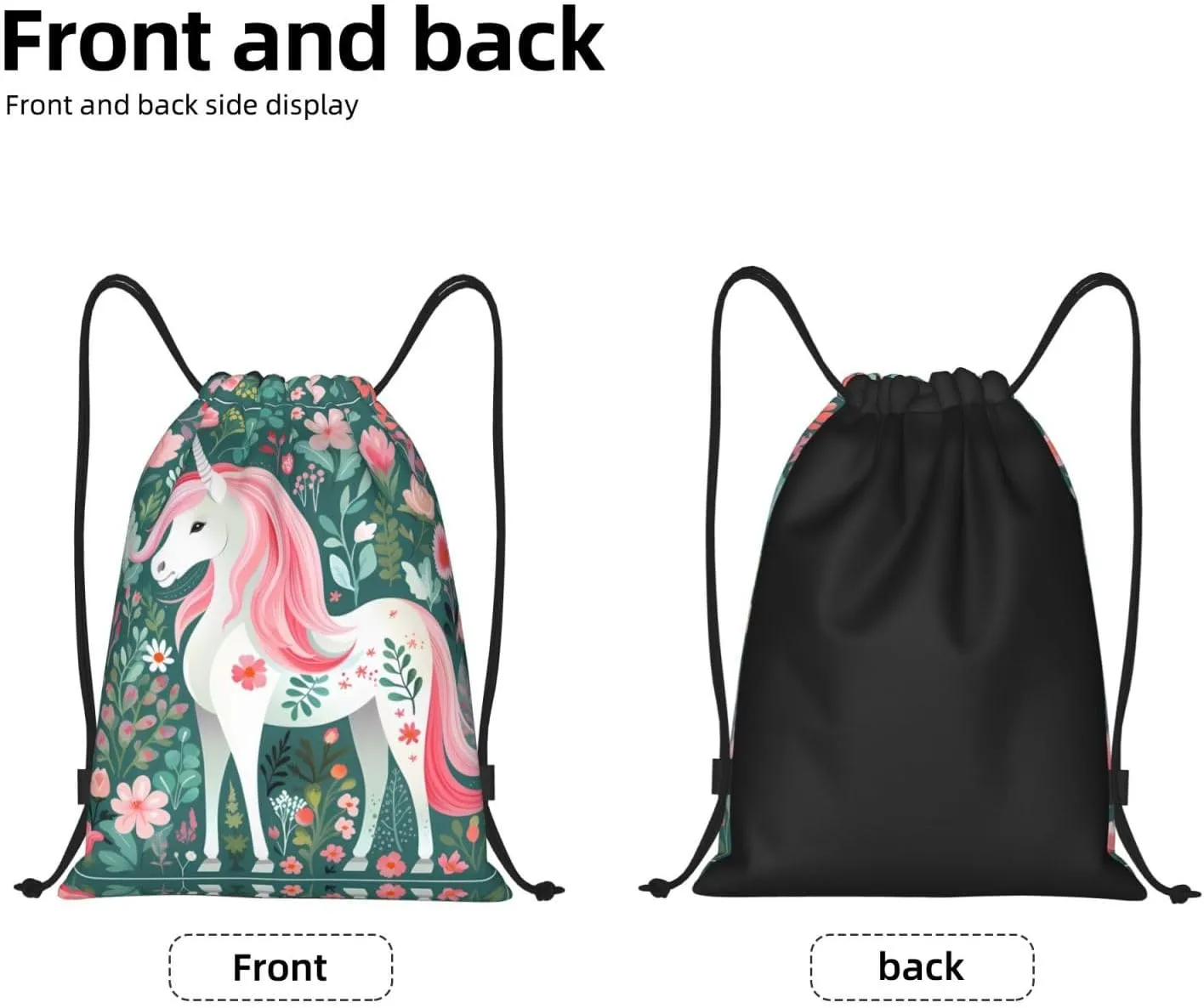 Medium Unicorn with pink hair Print Lightweight Drawstring Backpack/Waterproof Sports Gym Travel Bag, for Unisex Men Women