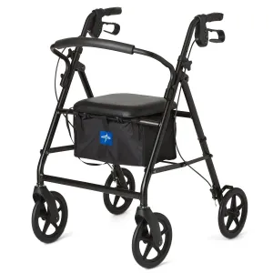 Medline Lightweight Aluminum Rollator Walker for Adult Mobility Impairment, Black, 300 lb. Weight Capacity, 8" Wheels, Foldable, Adjustable Handles, Walker for Seniors