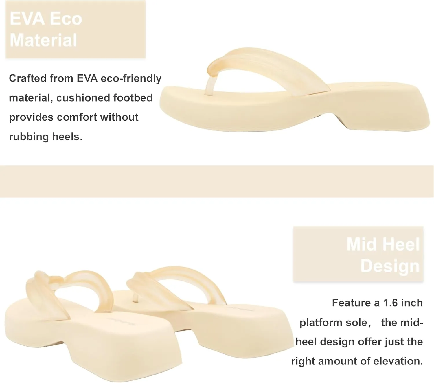 Meetinspace Women's EVA Platform Flip Flops Comfortable Thong Sandals Mid Heel Summer Beach Sandals