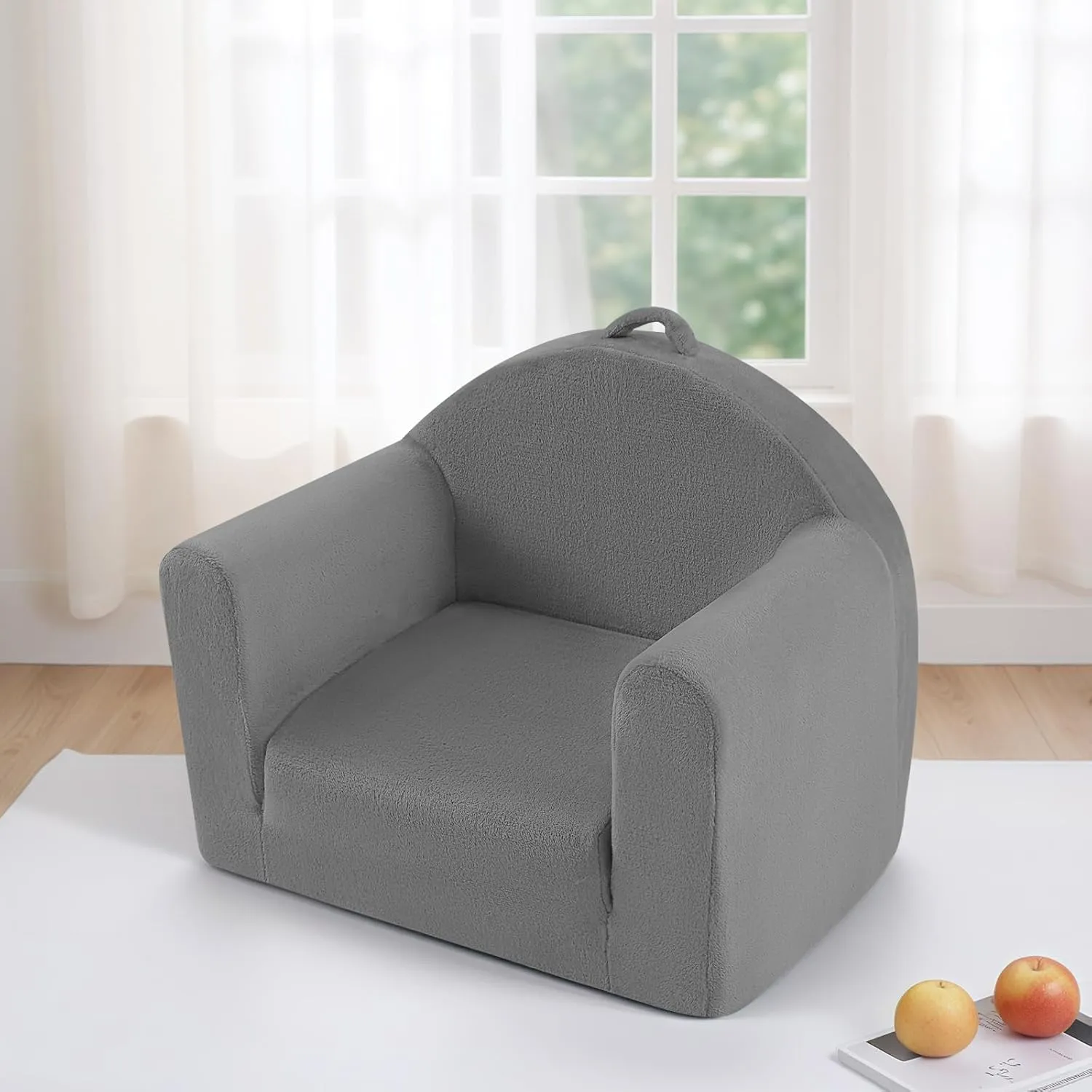 MeMoreCool Folding Toddler Chair, Comfy Plush Fold Out Kids Couch Sofa, Convertible Kid Sofa Bed, Flip Out Baby Recliner Foldable Children Sofa for Toddlers 1-4 Girls Boys, Grey