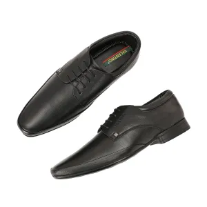 Men Premium Leather Black Lace-Up Formal Derby Shoes (Stanley-70)
