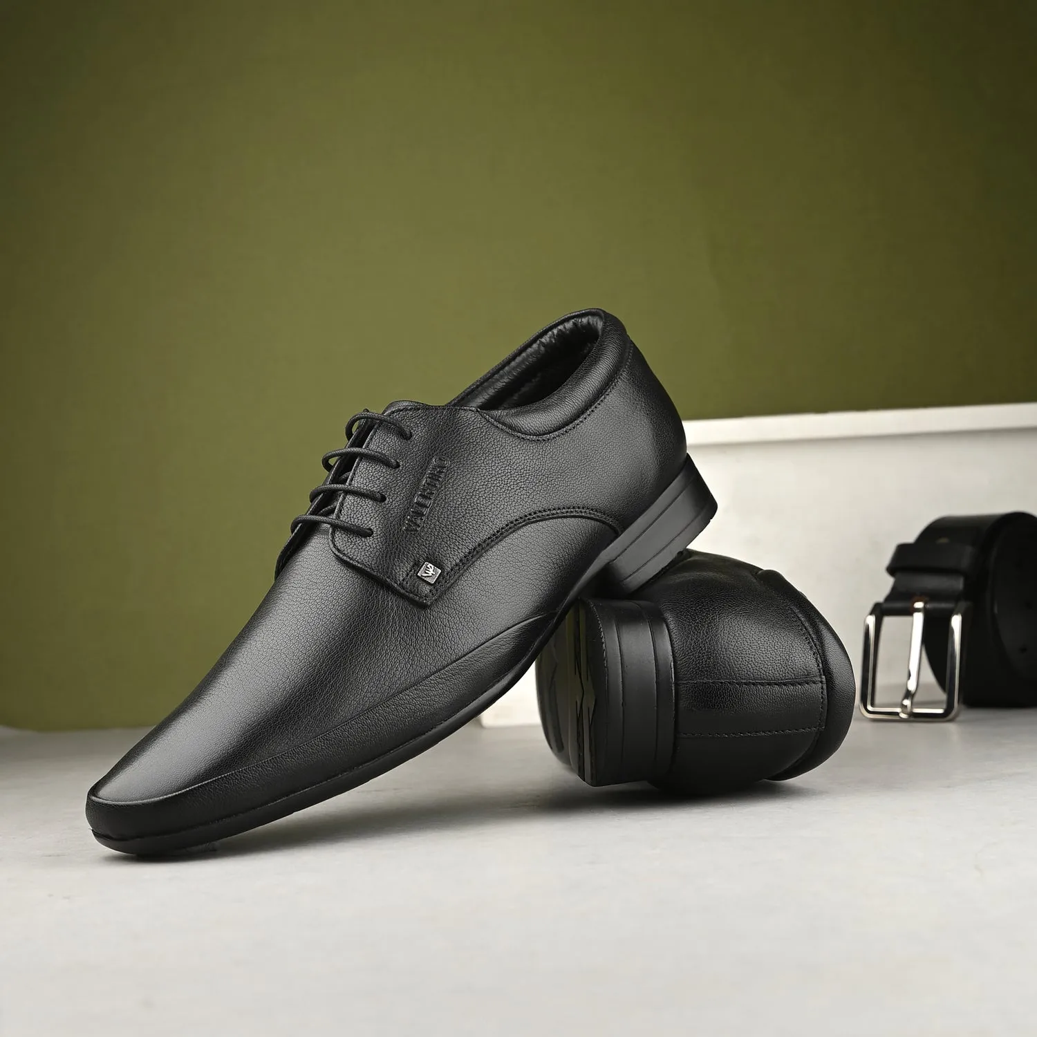 Men Premium Leather Black Lace-Up Formal Derby Shoes (Stanley-70)