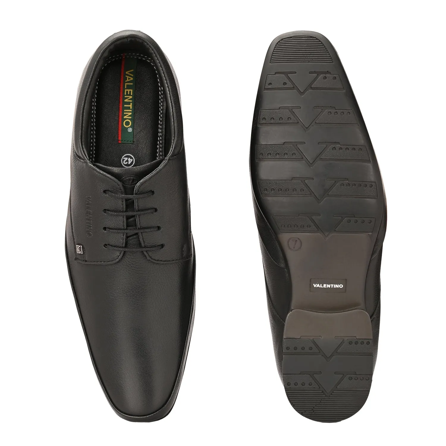 Men Premium Leather Black Lace-Up Formal Derby Shoes (Stanley-70)