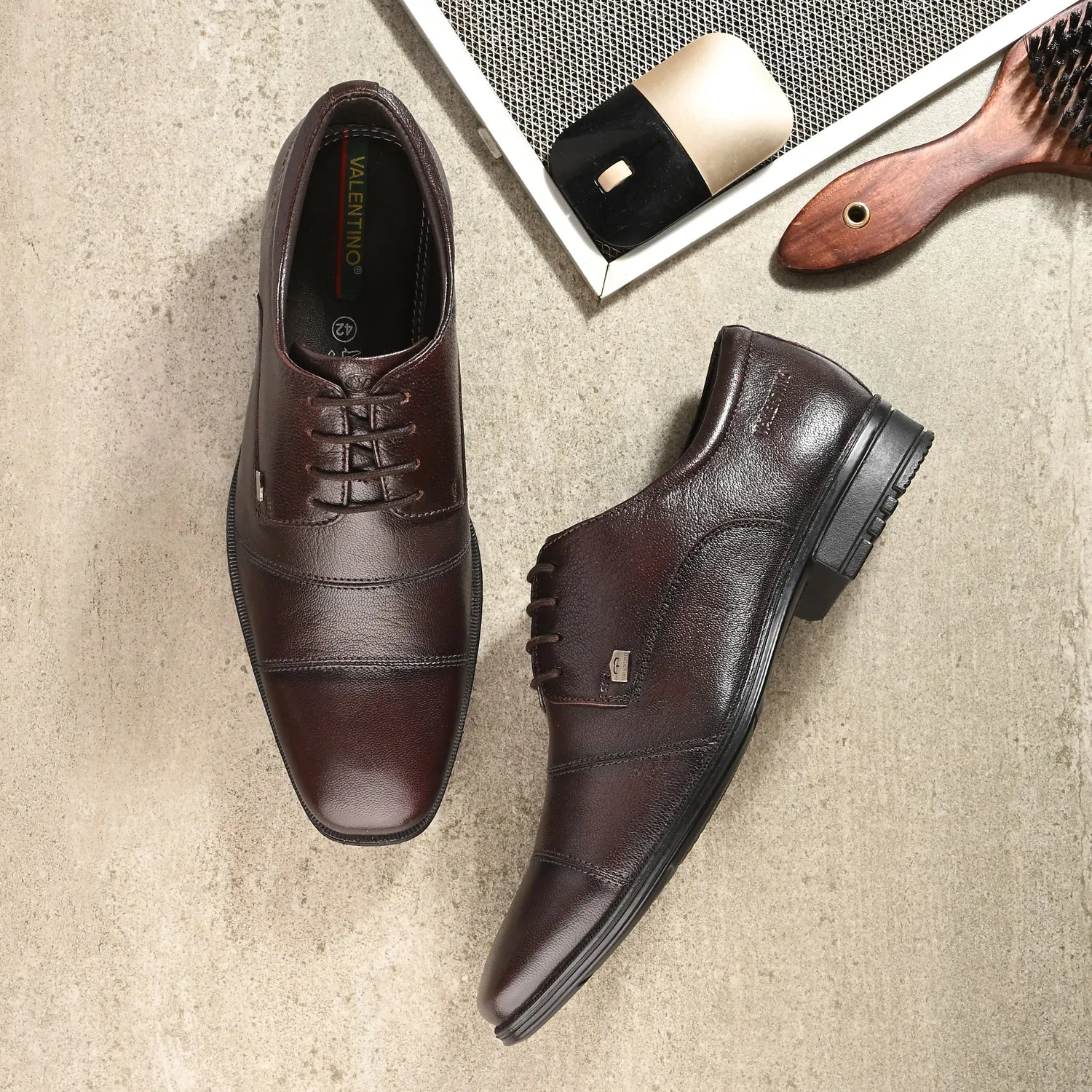 Men Premium Leather Brushoff Lace-Up Formal Derby Shoes (Newgen-50)