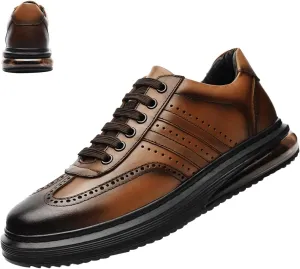 Men's Air Cushion Dress Leather Shoes,Lightweight Comfort Trendy Wingtip Carving Lace-up Casual Business Oxford Sneakers
