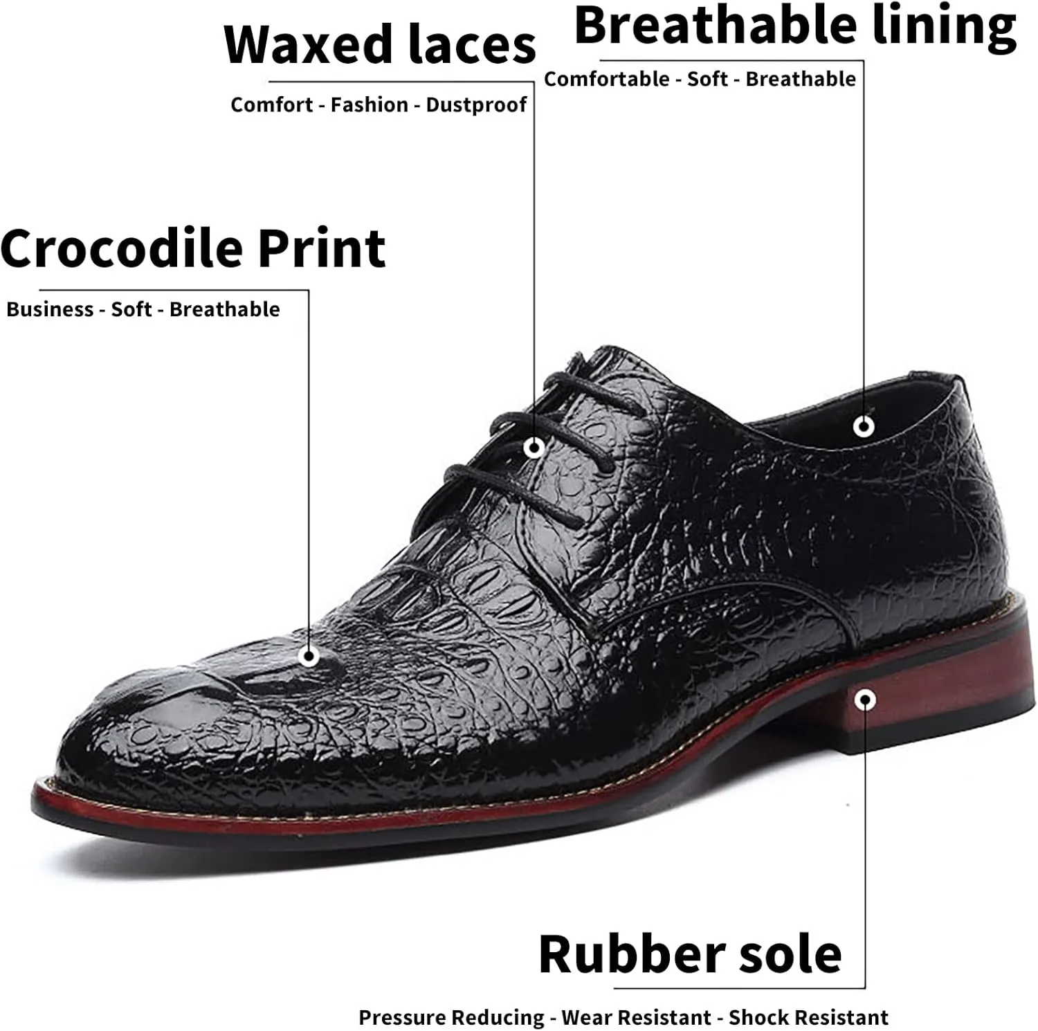 Men's Alligator Lace Up Dress Shoes Men's Crocodile Print Round Toe Oxford Shoes,Classical Business Formal Derby Shoes for Men