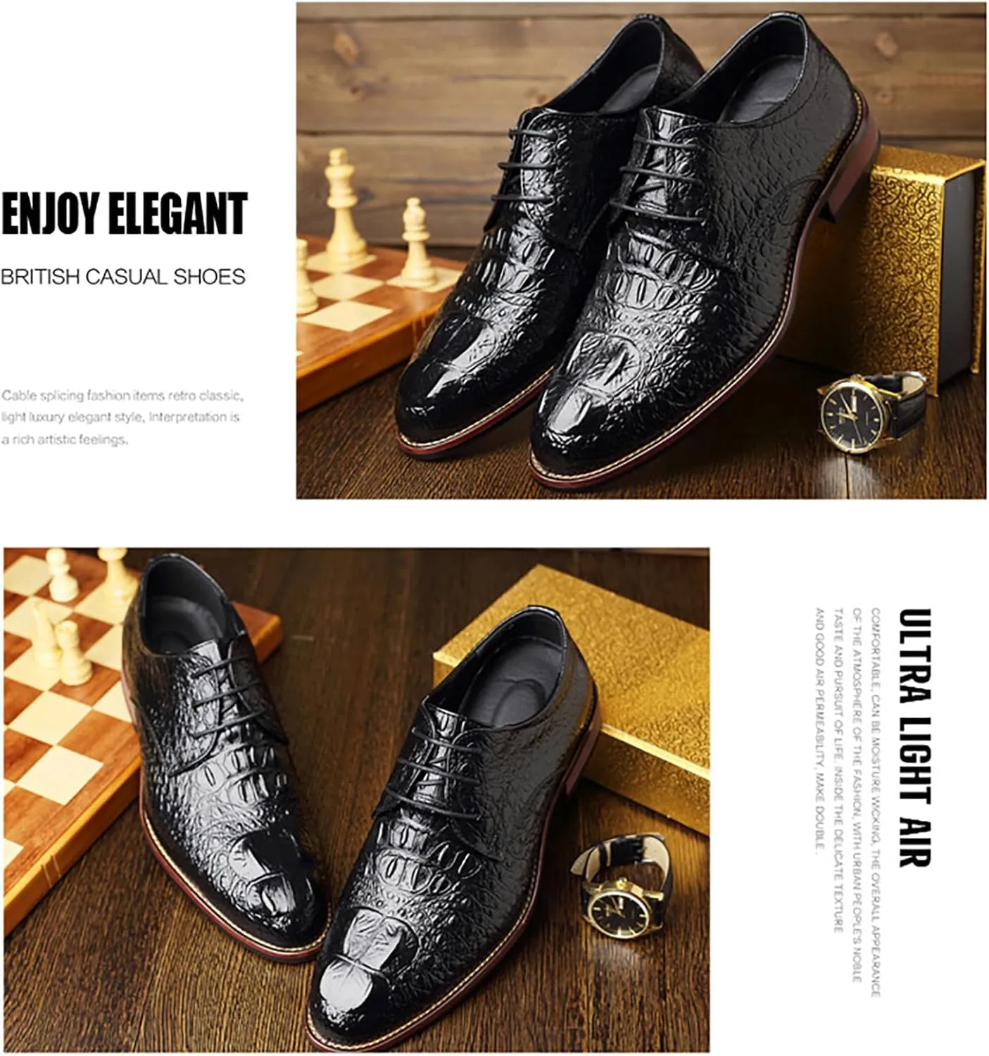 Men's Alligator Lace Up Dress Shoes Men's Crocodile Print Round Toe Oxford Shoes,Classical Business Formal Derby Shoes for Men