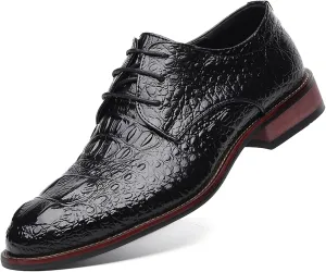 Men's Alligator Lace Up Dress Shoes Men's Crocodile Print Round Toe Oxford Shoes,Classical Business Formal Derby Shoes for Men