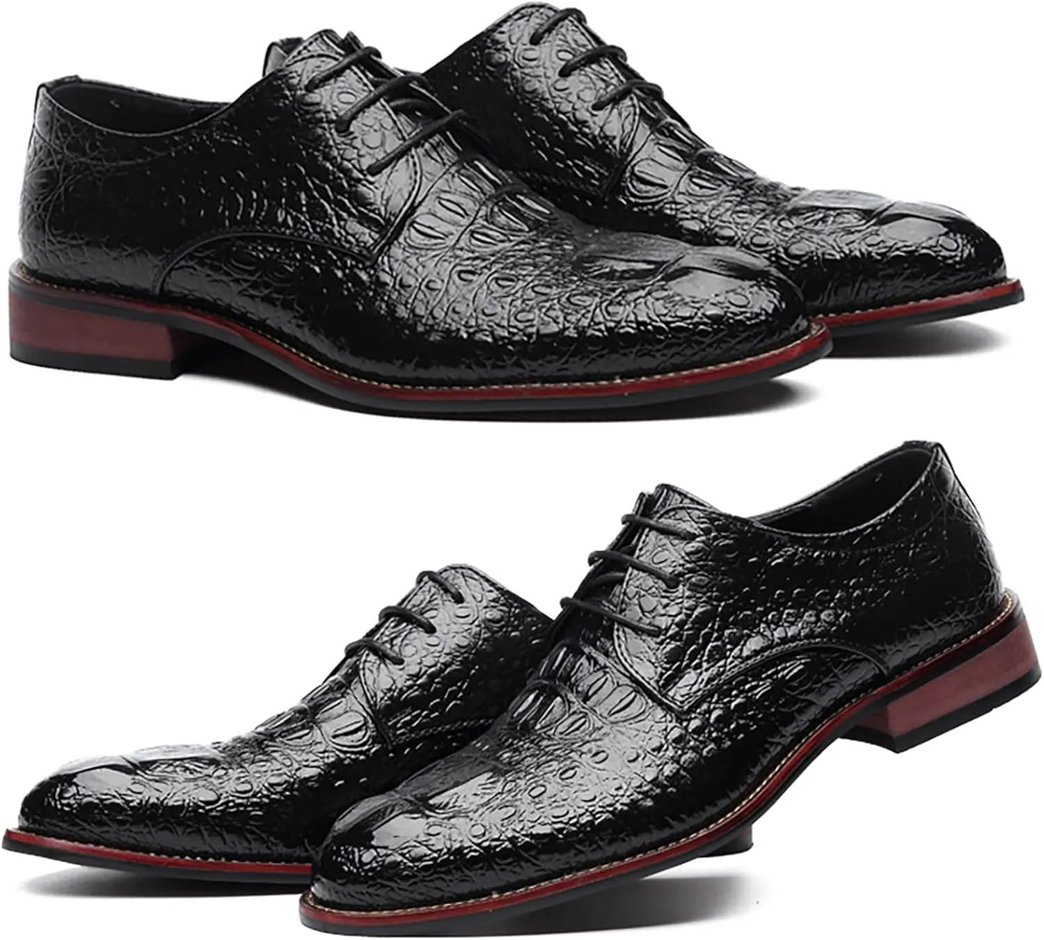 Men's Alligator Lace Up Dress Shoes Men's Crocodile Print Round Toe Oxford Shoes,Classical Business Formal Derby Shoes for Men