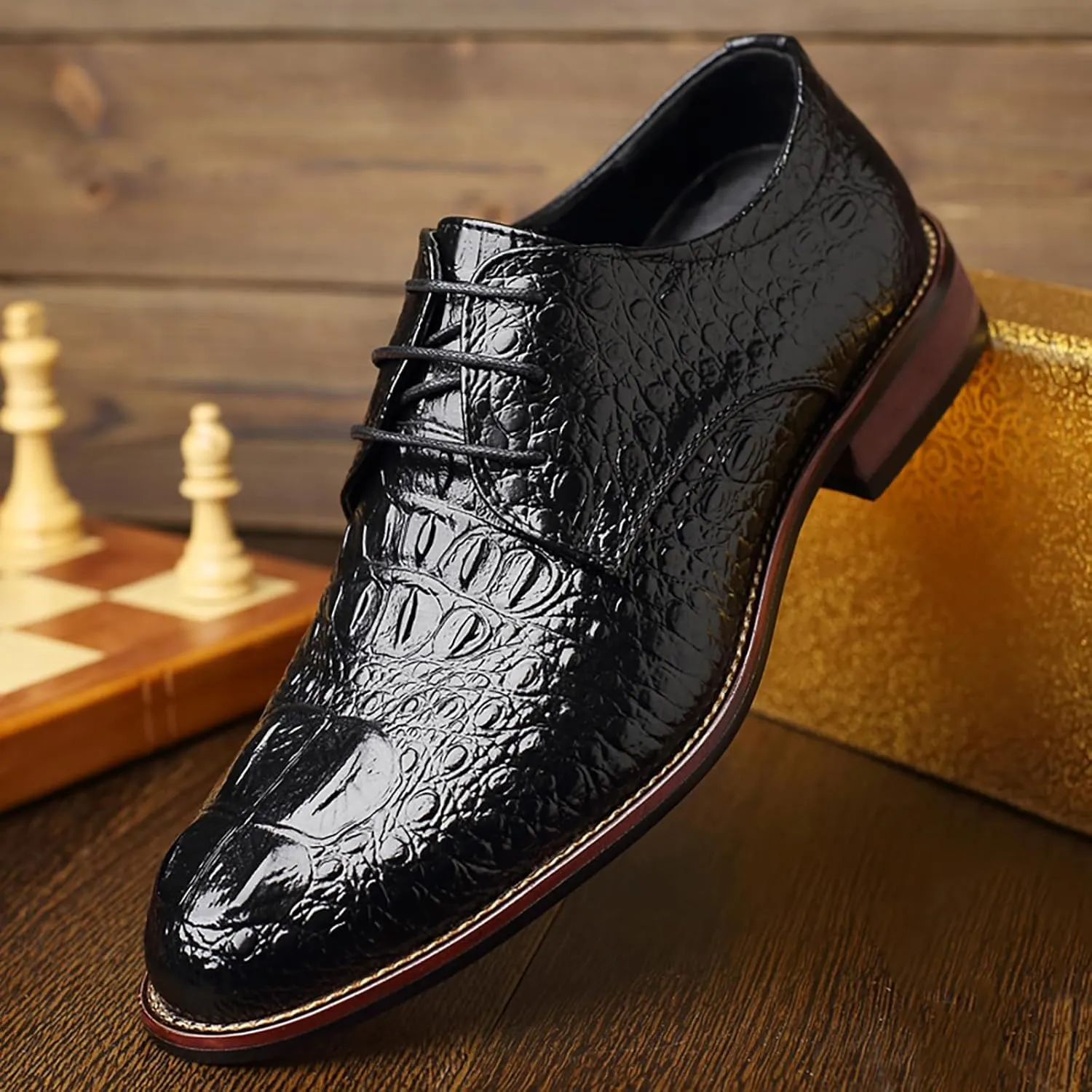 Men's Alligator Lace Up Dress Shoes Men's Crocodile Print Round Toe Oxford Shoes,Classical Business Formal Derby Shoes for Men