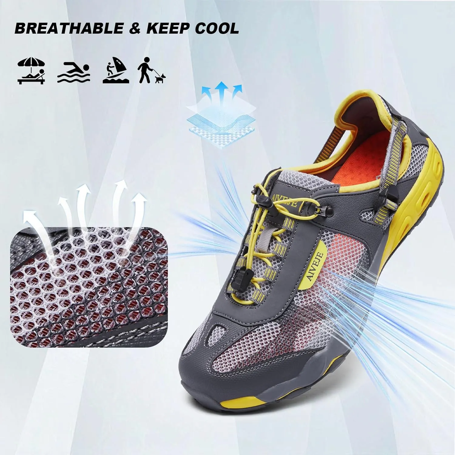Men’s Amphibious Water Shoes - Summer Hiking Athletic Water Sandals Closed Toe Aqua Sneakers