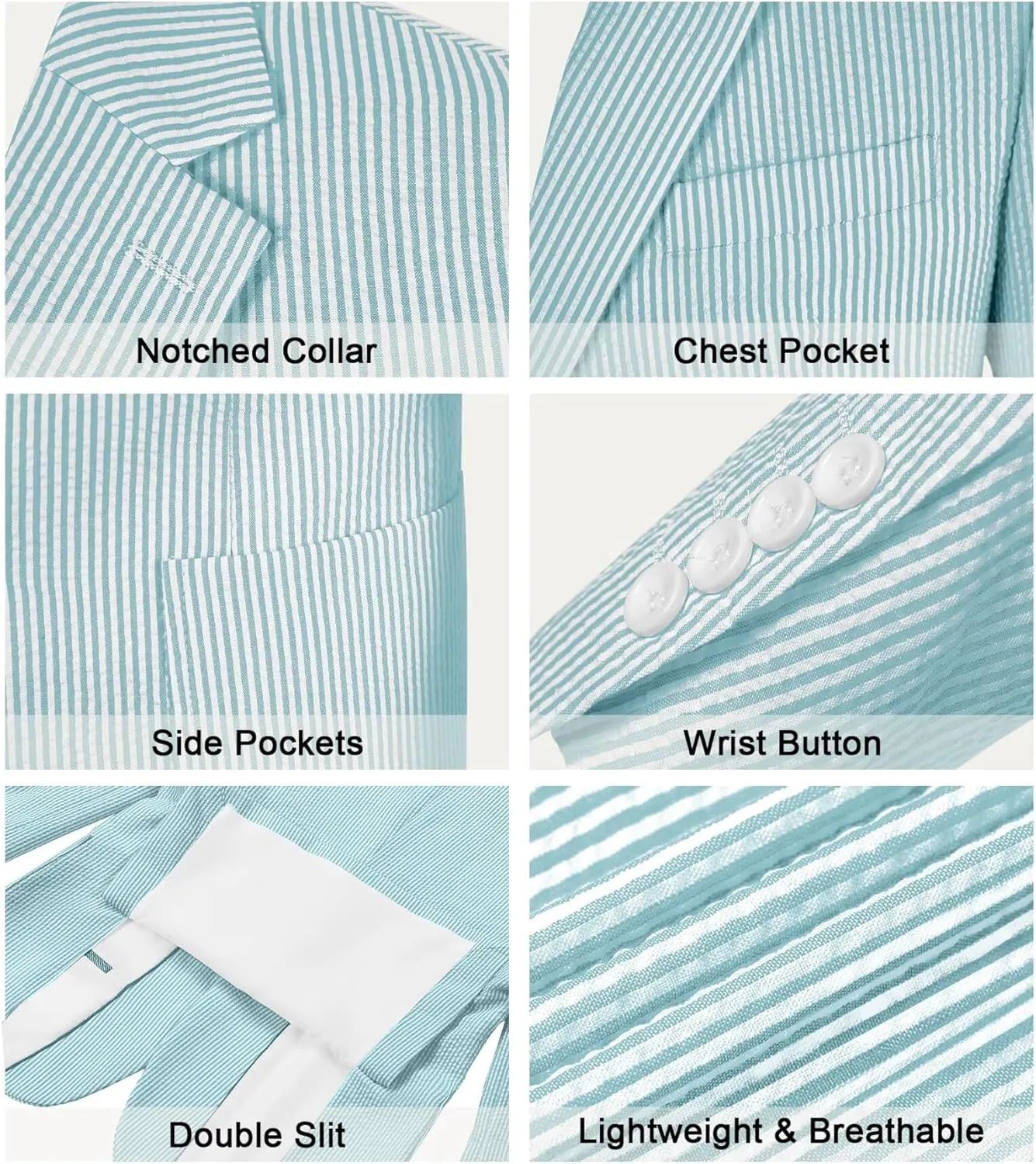 Mens Blue Seersucker Summer Suits Grooms Sear Sucker Suit for Wedding Mens Formal Suits Slim Fit