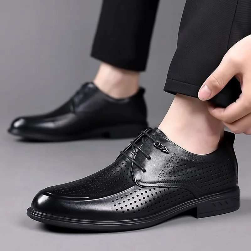 Men's Classic Lace-up Formal Low Mesh Oxfords for Summer Men Hand Sewn Shoes Classic Men
