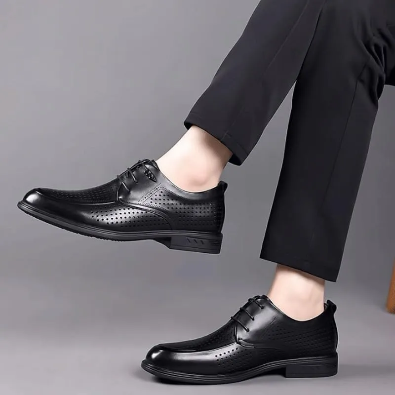 Men's Classic Lace-up Formal Low Mesh Oxfords for Summer Men Hand Sewn Shoes Classic Men