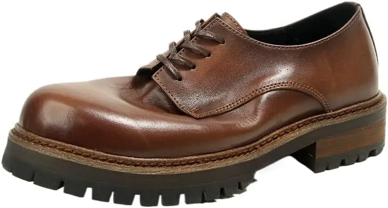 Men's Derby Dress Shoes Breathable and Comfortable Casual Thick-Soled Shoes Lightweight Men's Round Toe Leather Upper Versatile Wear Low Top Shoes(White-Patch Five-Pointed star4,8.5)